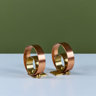 Pair of Copper and Brass Ring Bookends by Walter von Nessen for Chase USA