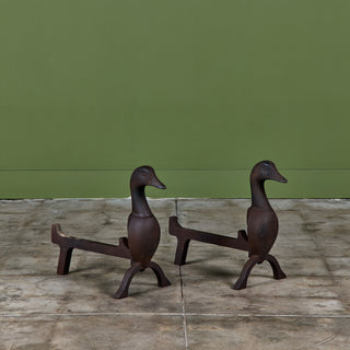 Pair of Cast Iron Duck Bust Andirons