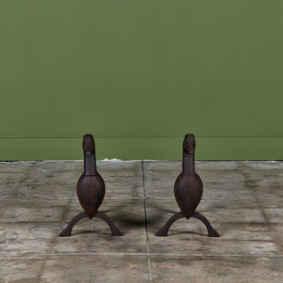 Pair of Cast Iron Duck Bust Andirons