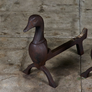 Pair of Cast Iron Duck Bust Andirons