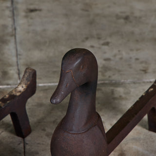 Pair of Cast Iron Duck Bust Andirons