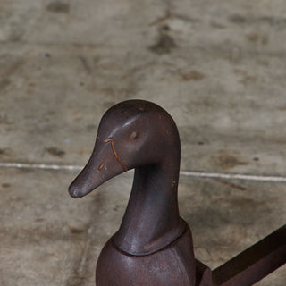 Pair of Cast Iron Duck Bust Andirons