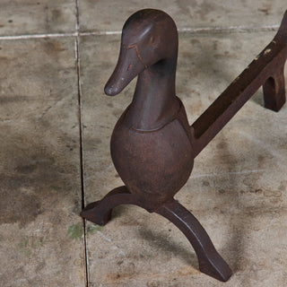 Pair of Cast Iron Duck Bust Andirons