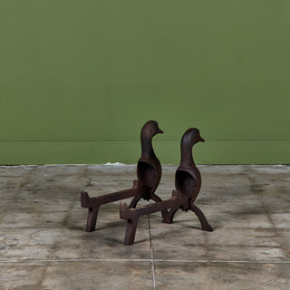 Pair of Cast Iron Duck Bust Andirons