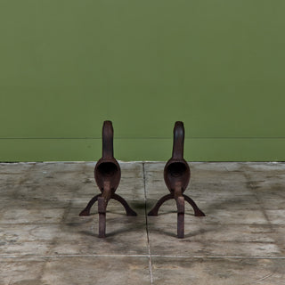 Pair of Cast Iron Duck Bust Andirons