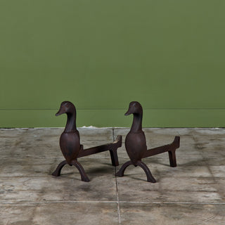 Pair of Cast Iron Duck Bust Andirons