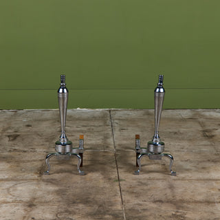 Pair of Packard Malloy Art Deco Chrome Andirons