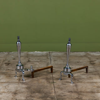 Pair of Packard Malloy Art Deco Chrome Andirons