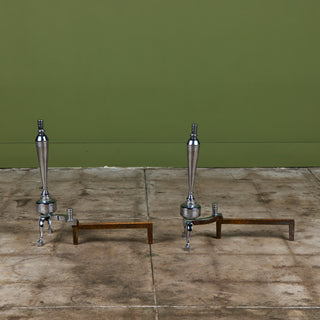 Pair of Packard Malloy Art Deco Chrome Andirons