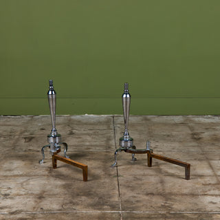Pair of Packard Malloy Art Deco Chrome Andirons