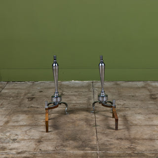 Pair of Packard Malloy Art Deco Chrome Andirons