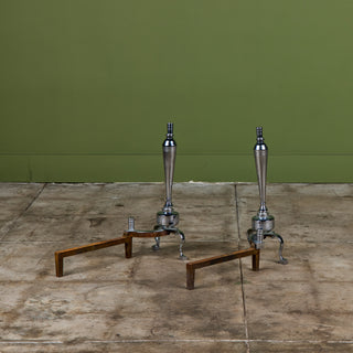 Pair of Packard Malloy Art Deco Chrome Andirons