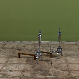 Pair of Packard Malloy Art Deco Chrome Andirons
