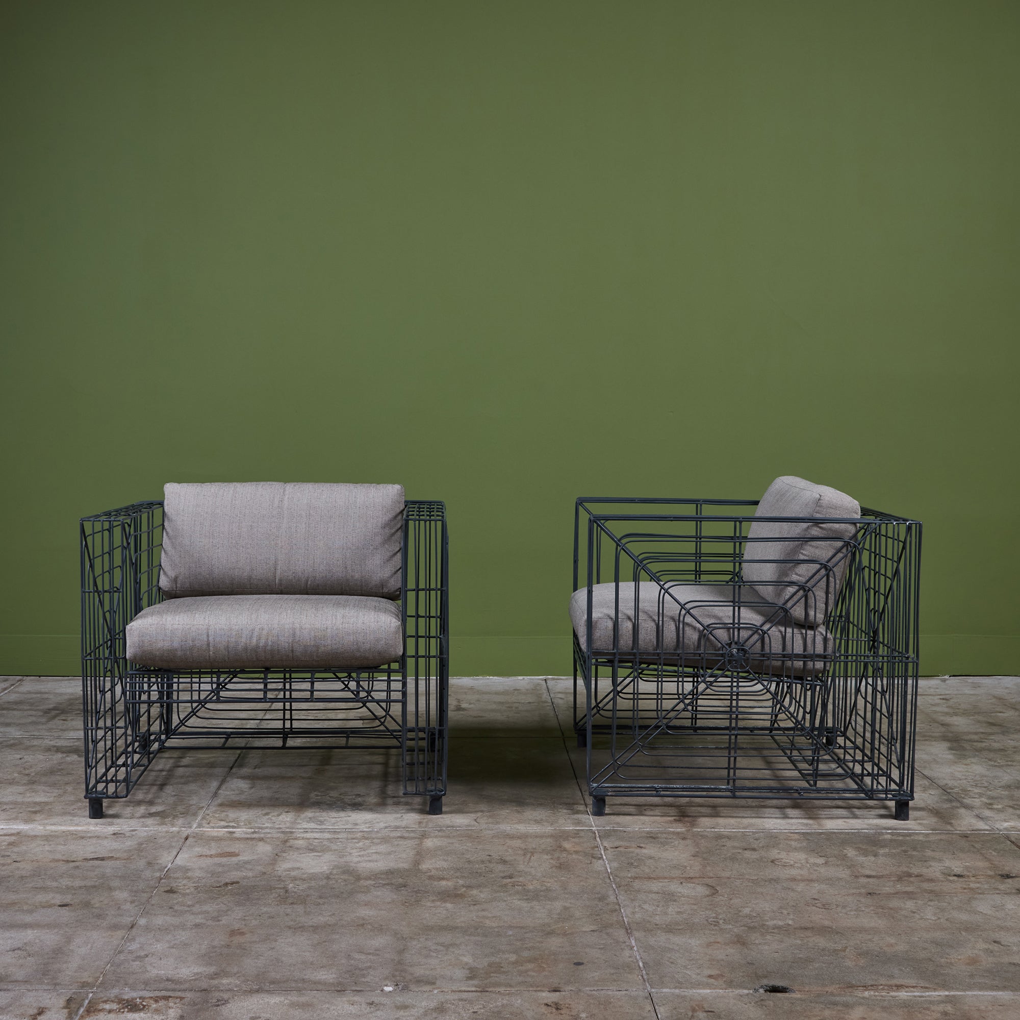 Pair of Wire Cube Patio Lounge Armchairs