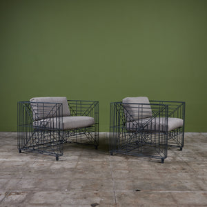 Pair of Wire Cube Patio Lounge Armchairs