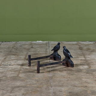 Pair of Cast Iron Bird Andirons