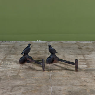 Pair of Cast Iron Bird Andirons