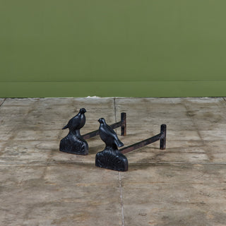 Pair of Cast Iron Bird Andirons