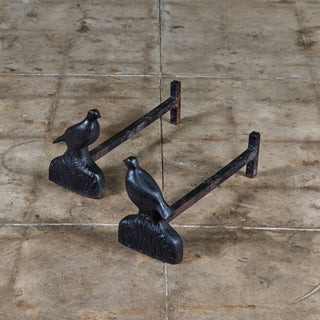 Pair of Cast Iron Bird Andirons
