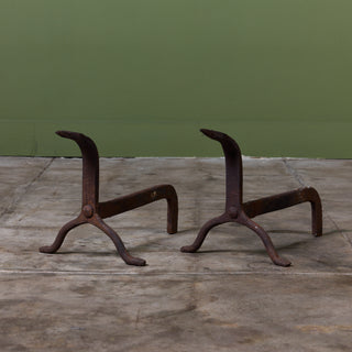 Wrought Iron 'Goose-Neck' Andirons