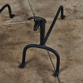 Pair of Wrought Iron Bull Andirons