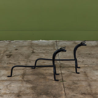 Pair of Wrought Iron Bull Andirons