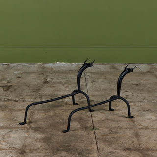 Pair of Wrought Iron Bull Andirons