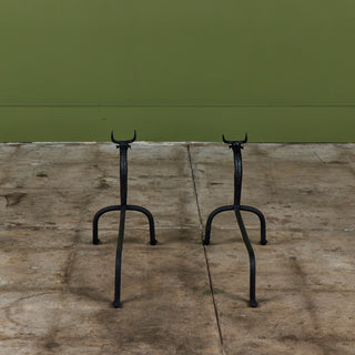 Pair of Wrought Iron Bull Andirons