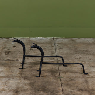 Pair of Wrought Iron Bull Andirons