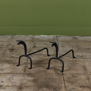Pair of Wrought Iron Bull Andirons