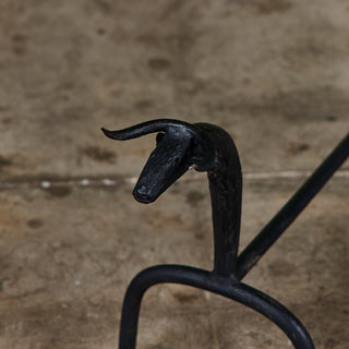 Pair of Wrought Iron Bull Andirons