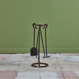 Patinated Three Piece Iron Fireplace Tool Set with Stand