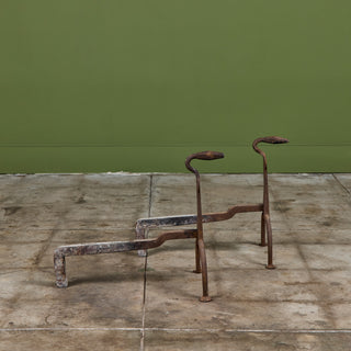 Pair of Primitive Wrought Iron Andirons