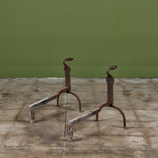 Pair of Primitive Wrought Iron Andirons