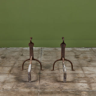 Pair of Primitive Wrought Iron Andirons