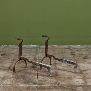 Pair of Primitive Wrought Iron Andirons