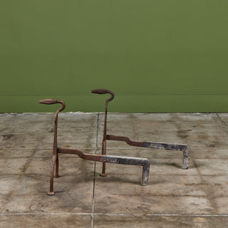 Pair of Primitive Wrought Iron Andirons