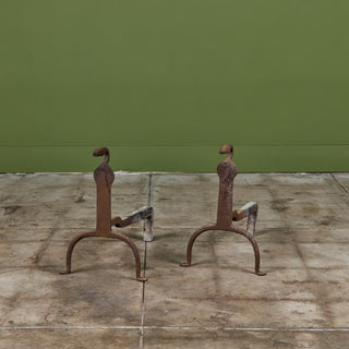 Pair of Primitive Wrought Iron Andirons