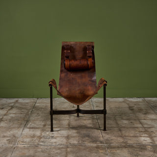 Patinated Jean-Paul Rykaert Leather Sling Chair