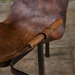 Patinated Jean-Paul Rykaert Leather Sling Chair