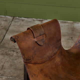 Patinated Jean-Paul Rykaert Leather Sling Chair