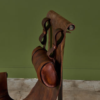 Patinated Jean-Paul Rykaert Leather Sling Chair