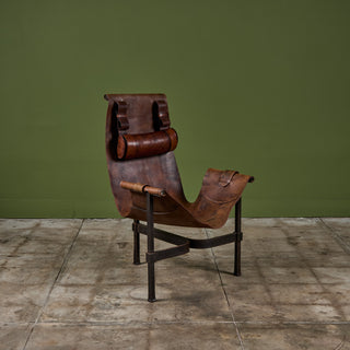 Patinated Jean-Paul Rykaert Leather Sling Chair