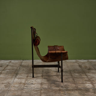 Patinated Jean-Paul Rykaert Leather Sling Chair