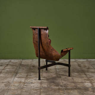 Patinated Jean-Paul Rykaert Leather Sling Chair