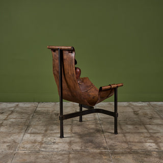 Patinated Jean-Paul Rykaert Leather Sling Chair