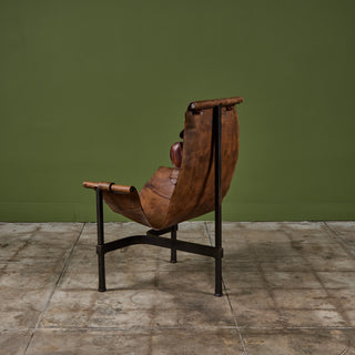 Patinated Jean-Paul Rykaert Leather Sling Chair