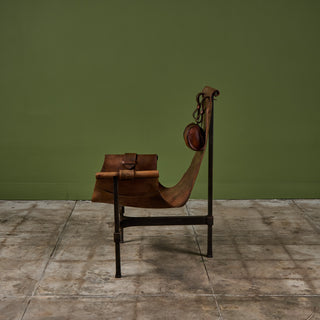 Patinated Jean-Paul Rykaert Leather Sling Chair