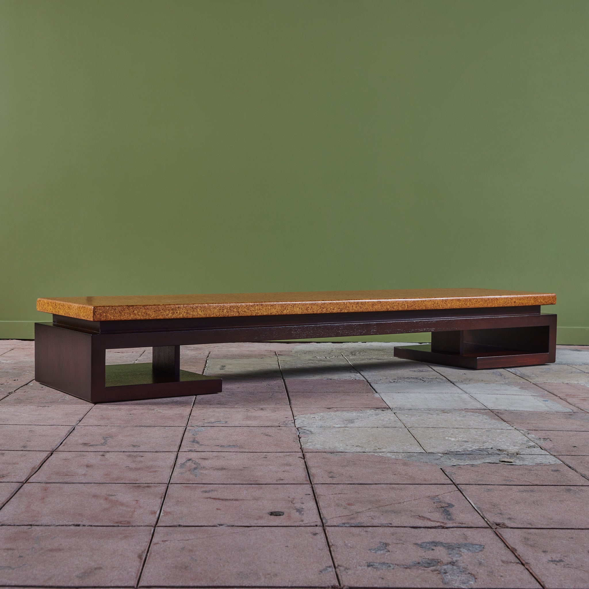 ON HOLD ** Paul Frankl Long Rectangular Cork Coffee Table for Johnson Furniture Co.