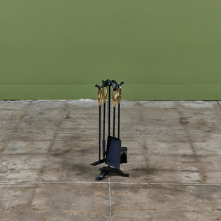 Petite Wrought Iron and Brass Handle Fireplace Tool Set